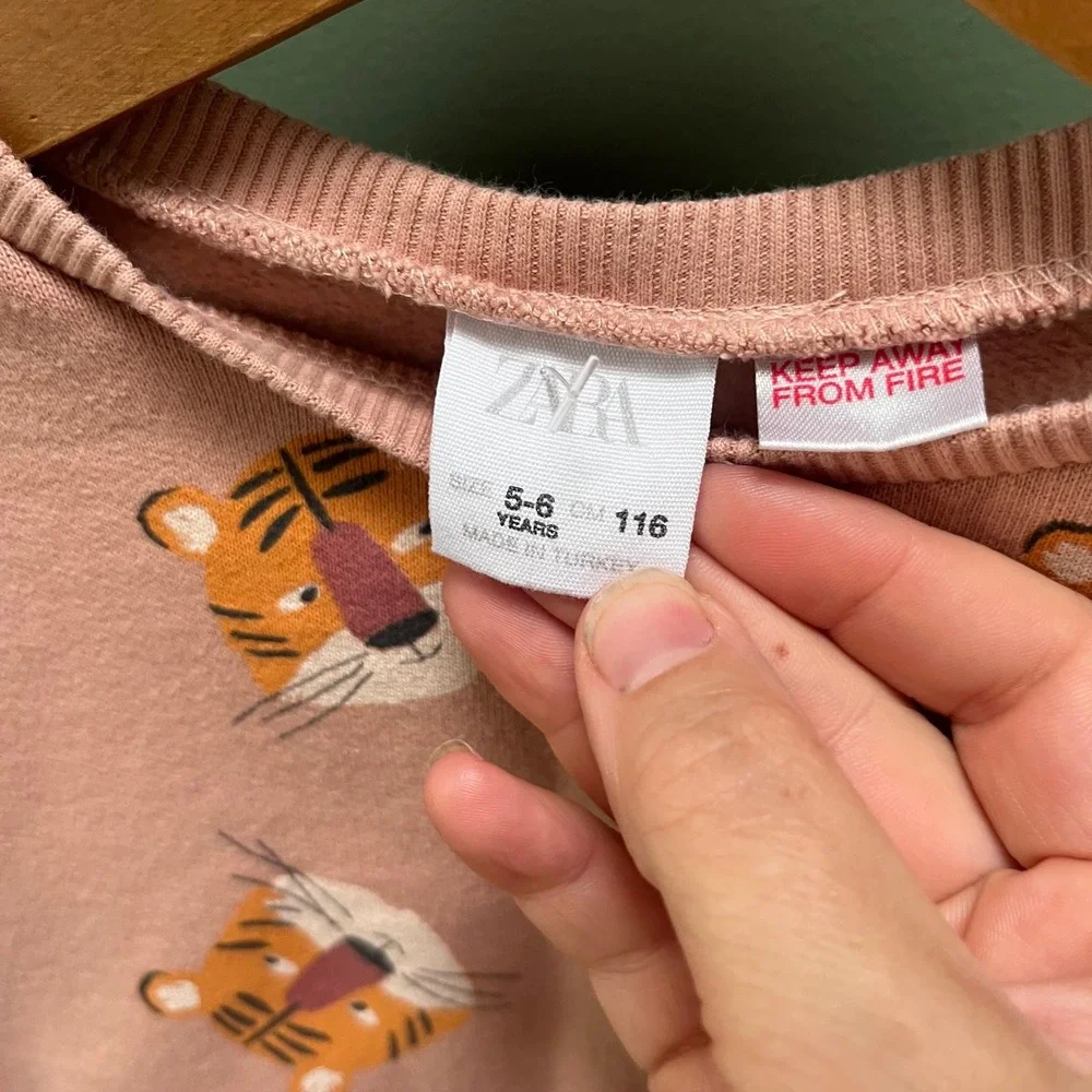 Zara Kids Pink Tiger Print Sweatshirt and Ribbed Leggings Set Size 5-6 Years